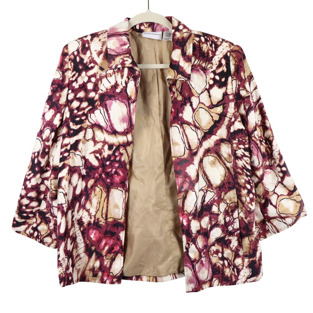 Alfred Dunner NWOT Women's 12 Abstract Print Blazer Jacket 3/4 Sleeve‎ Beige Red